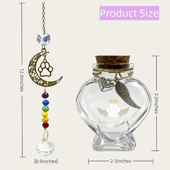 Loss of Dog Cat Pet Sympathy Gift, Memorial Bottle for Pet Hair, Pet Fur Keepsake, Memorial Urn, Pet Memorial Suncatcher and Dog Hair Keepsake, Dog Memory Memorial Keepsake(Mooncatcher)