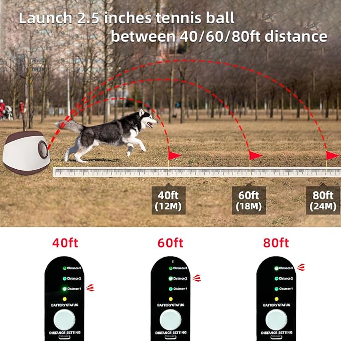 AutoDog Ball Launcher - Large Silent Dog Ball Thrower with Remote Control, 3 Adjustable Distances (40t/60ft/80ft), Rechargable,Includes 6 Durable 2.5" Balls for Medium/Large Dogs (Orange, Large)