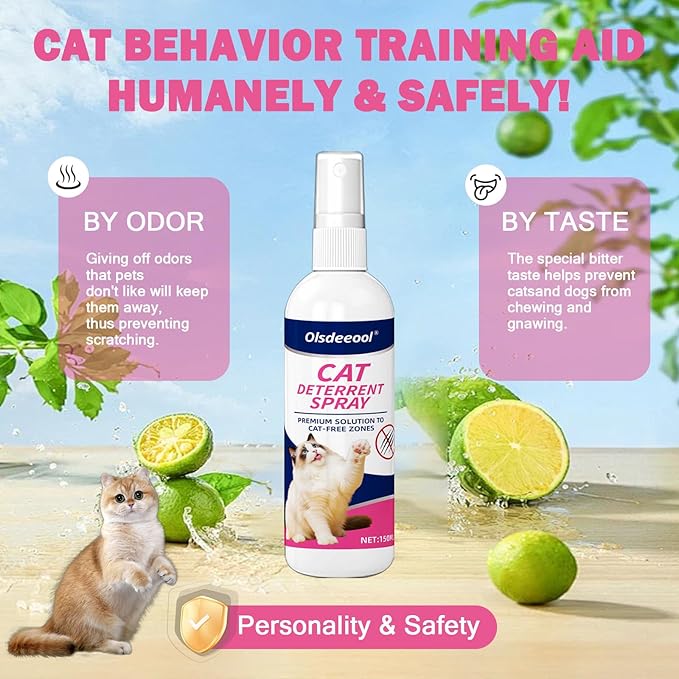 Cat Deterrent Spray,150ml Natural Repellent Spray,Scratch Deterrent for Furniture, Sofas, Rugs, Curtains, Plants,Indoor & Outdoor Keep Cats Kittens Away