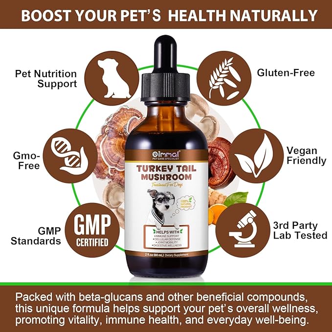 Immune Mushroom Drops for Dogs, Natural Dog Mushroom Liquid Drop with Turkey Tail Mushroom Extract Support Immune Booster, Digestive & Joint Mobility, Liquid Mushroom Supplement - 2 fl oz / 60ml