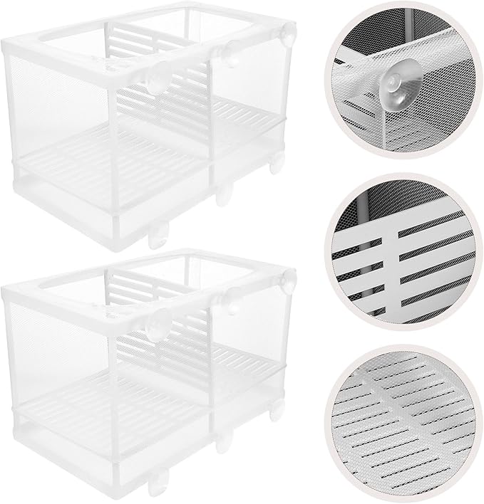 2Pcs Fish Tank Breeding Box with Divider and Suction Cups, Plastic Aquarium Hatchery Isolation Net for Shrimp and Fish Breeding, Large Size Separation Mesh for Aquatic Pet
