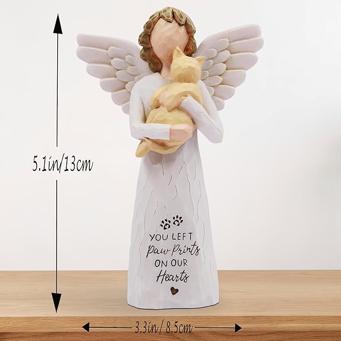 BORLESTA Loss of Cat Sympathy Gift, Cat Memorial Gifts for Loss of Cat, Passed Away Cat Gifts, Pet Memorial, Cat Mom, Hand-Painted Figurines Angel Cat (Yellow)