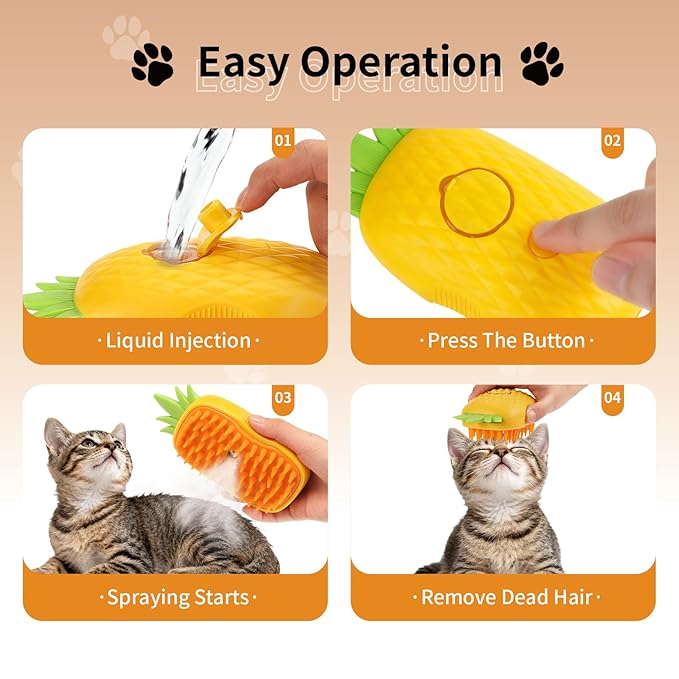Cat Steam Brush for Shedding, 4 in 1 Rechargeable Steam Brush for Cats and Dogs, Anti-Static, Massage, Cleaning, Shedding & Combing All in One! (Yellow)