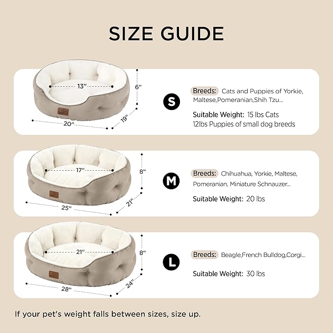 Bedsure Dog Beds for Small Dogs - Round Cat Beds for Indoor Cats, Washable Pet Bed for Puppy and Kitten with Slip-Resistant Bottom, 25 Inches, Washed Blue