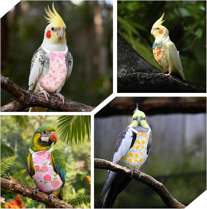 4 Pcs Bird Diaper, Cute Pet Bird Diaper, Parrot Nappy Reusable Flight Suit with Waterproof Inner Birds Diapers for Parakeet Cockatiel Mini Macaw Budgie Canary