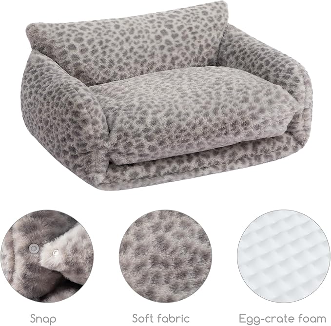 Hollypet Cat Bed Fluffy Plush Mutifuctional Double-Layer Soft Pet Couch Orthopedic Sofa Nest Beds for Small Cats and Dogs, Snow Leopard (21x15x8 inch)