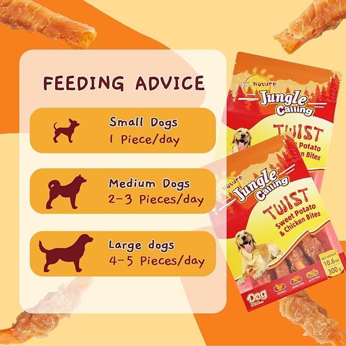 Jungle Calling Chicken & Sweet Potato Dog Treats – Gluten-Free, Grain-Free, High-Protein Natural Chews for Medium/Large Breeds, 10.6 oz