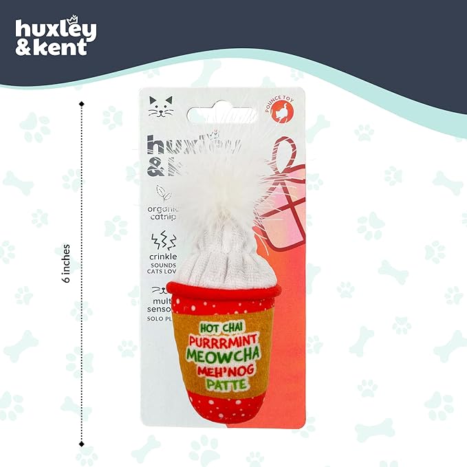 Huxley & Kent Plush Cat Toy - Holiday Interactive Catnip Toy for Cats & Kittens - Soft with Crinkle & Catnip - Fun Indoor Play - Latte My Way