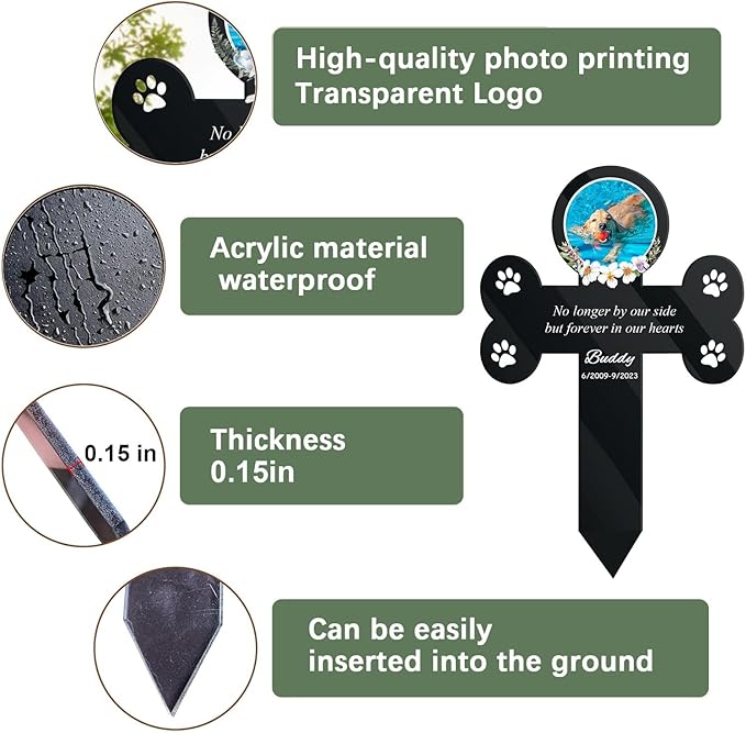 Custom Pet Cemetery Markers - Dog Grave Markers Outdoor Pet Grave Markers Cat Grave Markers for Cemetery Dog Tombstones for Graves Outdoor (A-Cross2)