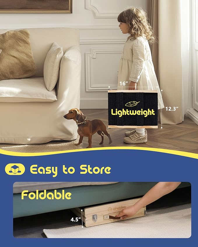 Dog Ramp for Couch & Low Bed - Joint & Spine Support with Gentle Incline for Small Dogs, Adjustable, Anti-Slip & Foldable, Up to 35 lbs