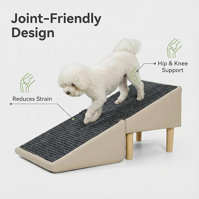 Split Ottoman Dog Ramp Flip - Foldable Dog Ramp Ottoman Stool for Bed & Couch, Indoor Orthopedic Pet Ramp with Wooden Base Support for Small & Medium Dogs, Dachshund & Puppy Safety Ramp, Gray