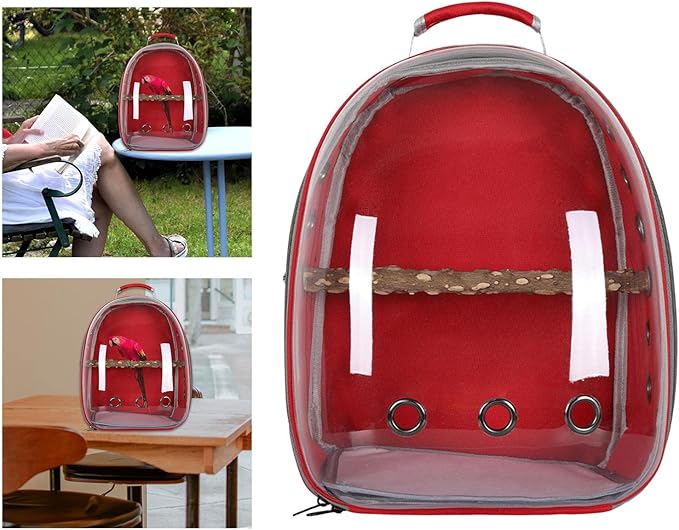 Bird Carrier Bag Pet Backpack Parrot Cage Adjustable Travel for Cockatiels, Red 32x26x41cm