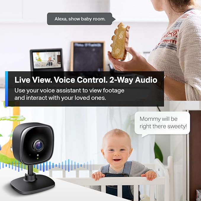 Tapo 2K Indoor Wired Security Camera - Works as a Baby Monitor & Pet Camera, Person/Motion/Baby Cry Detection, 2-Way Audio, Siren, Subscription-Free Local Storage or Optional Cloud, Black, C111