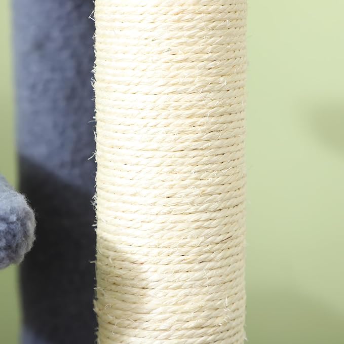 PawHut 4 Levels Cat Steps, Pet Stairs Carpeted Ladder, Kitten Tree Climber with Scratching Posts, Hanging Play Ball, Side Step, for High Bed, Sofa, Gray
