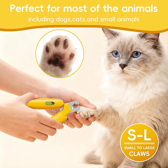 Dog Nail Clippers,Dog Nail Trimmers for Small Medium Dogs and Cats - Professional Grooming Tool with Safety Lock, Sharp Stainless Steel Blade Prevents Splitting，Includes Nail File (Yellow-mini)