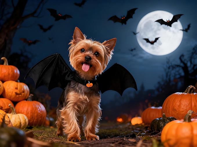 Deluxe Enhanced Cat Halloween Costume Bat Wings with Pumpkin Bells - Premium Upgraded Pet Apparel for Cats & Small Dogs, Adjustable Secure Fit for Halloween Party, Christmas, Birthday Dress Up