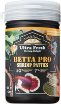 Ultra Fresh Betta Fish Food, Pro Shrimp Patties, 50% Sword Prawns + Akiami Paste Shrimps, All Natural Protein, Rich in Calcium, for Betta's Healthy Development and Cleaner Water, 0.7 oz