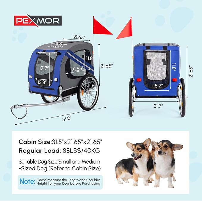 PEXMOR Dog Bike Trailer - Folding Pet Cart w/Universal Hitch, Cargo Carrier for Dog & Quick Release 20" Wheels & 3 Entrances