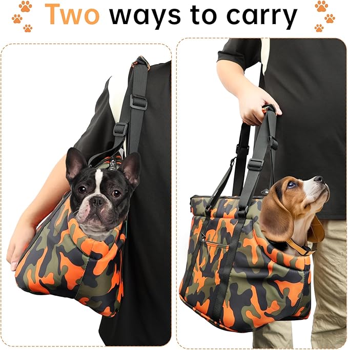 Premium 10mm Padded Dog Purse Carrier for Large Dog, Pet Tote Bag Shoulder Carrying Purse for Dog/Cat Below 7kg/15.5lbs - Camouflage Orange