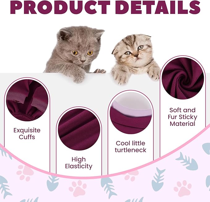 Cat Hair Sticky Onesie, Prevent Hair Loss Cat Pajamas, Long Sleeves Anti-Licking & Skin Disease Recovery Suit for Cats, Sphynx Clothes Costumes Outfits for Pet
