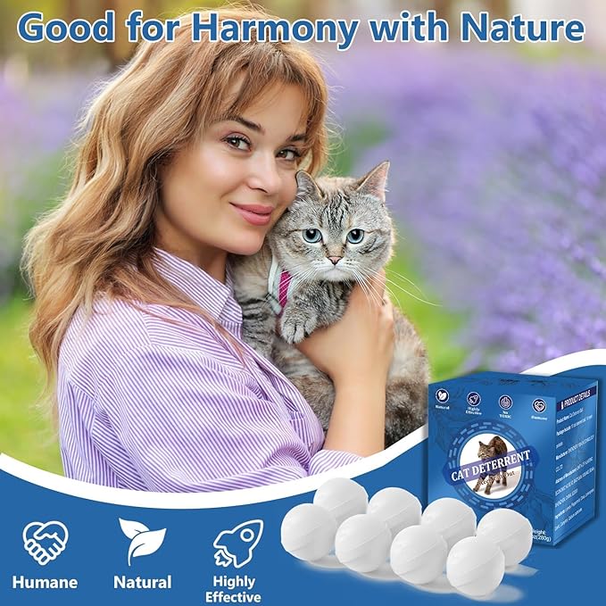 Cat Deterrent Outdoor, Natural Peppermint Oil Cat Repellent Outdoor, 10 Pack Cat Deterrent Balls Outdoor Indoor to Keep Cats Out of Yard, Garden, Lawn, Prevent Scratch and Chew, Keep Cats Away