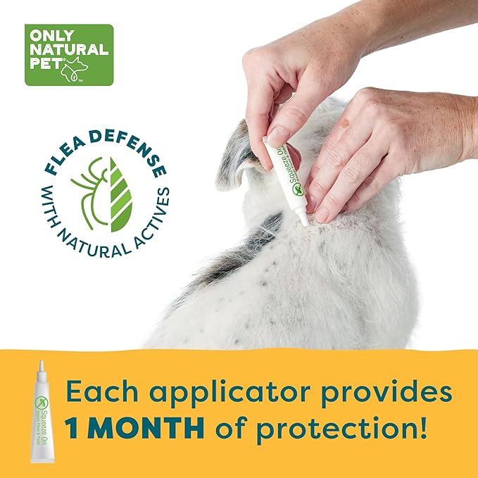 Only Natural Pet Flea and Tick Control for Large Breed Dogs (Over 40 lbs) - EasyDefense Flea & Tick Herbal Squeeze-On Drops - 3 Month Supply (L Sqz.)