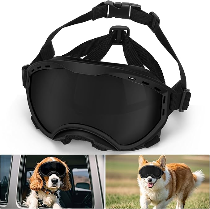 Dog Goggles for Large Dogs, Dog Sunglasses for Eyes Protection, UV Protection for Medium/Large Pet Outdoor, Windproof Anti-Fog Snowproof, Black
