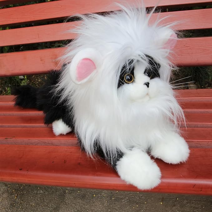 Lion Mane Wig for Cat, Funny Pet Cat & Puppy Costumes for Halloween & Christmas, Funny Pet Clothing Accessories (Medium, White & Pink)