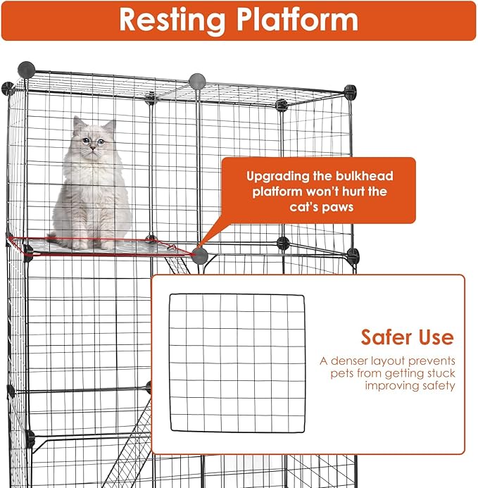 Large 3-Tier Cat Cage, Indoor Cat Enclosures Pliable DIY Cat Playpen, Detachable Metal Wire Kennels Cat Crate Box House with 3 Doors 2 Ramp Ladders for 1-2 Cats, 28.2"L x 14.0"W x 42.1"H,Black