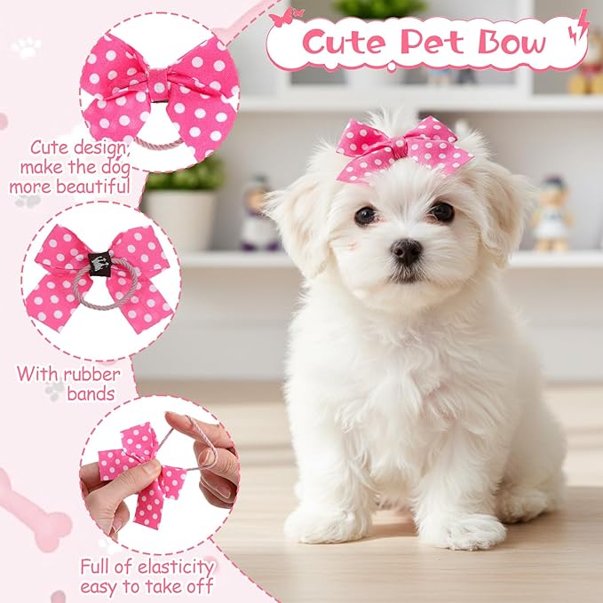 10PCS Dog Hair Bows Dog Bows for Small Size Dogs Cute Dogs Hair Bow with Rubber Bands for Cat Puppy Small Pet
