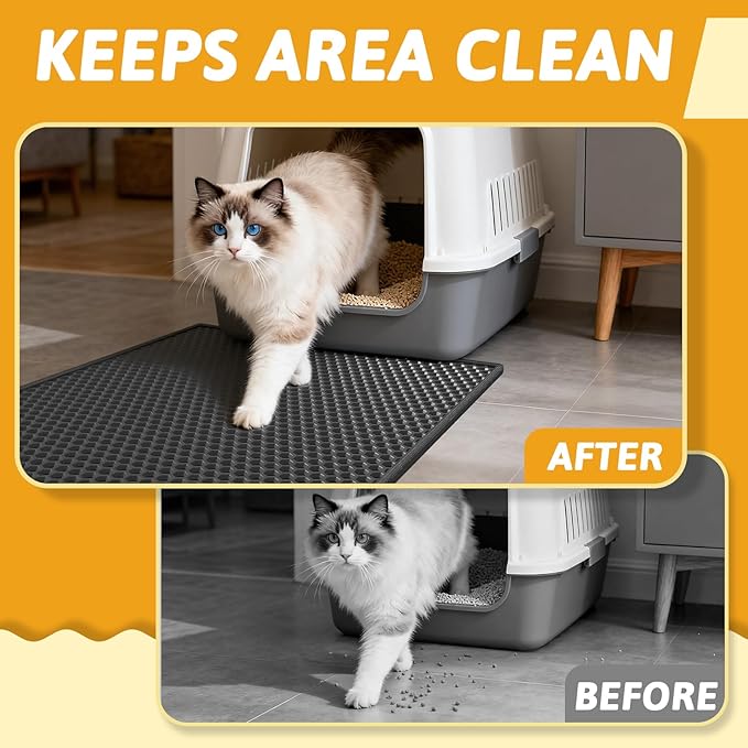 Pieviev 2 Packs Cat Litter Mat Double Layer Waterproof Urine Proof Trapping Mat (24"X15", Black)