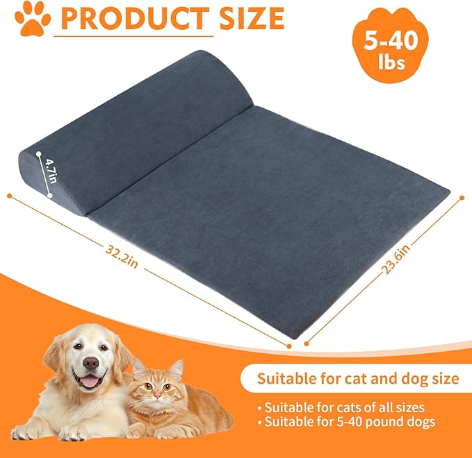 Dog Bolster Pillow for Large Dog, Benefit for Cervical Vertebra and Neck, Headrest with High Resilience Foam, Easy to Carry, Machine Washable Cover＆Easy to Clean(Large)