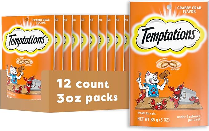 Temptations Cat Treats, Classic Crunchy and Soft Cat Treats, Crabby Crab Flavor, 3 oz. Pouches (Pack of 12)