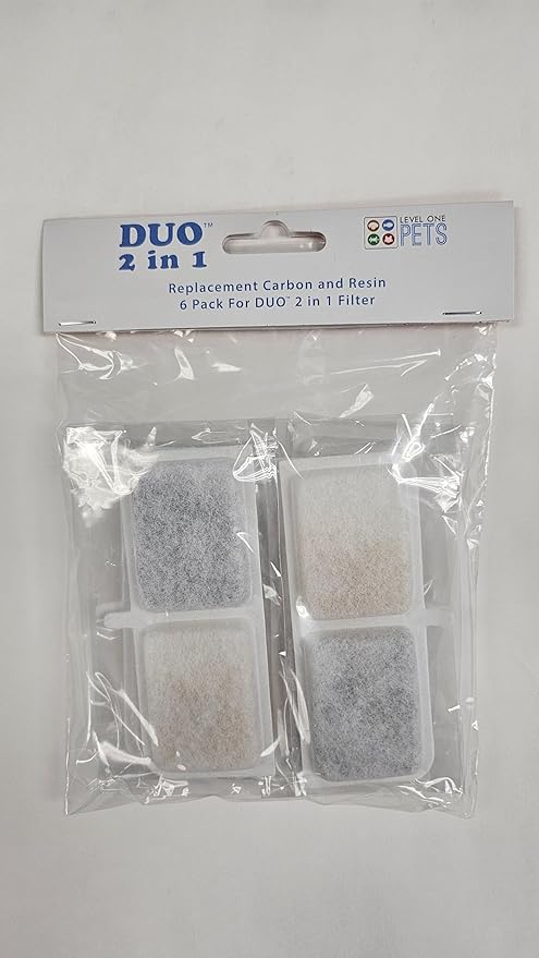 Level One Pets Duo 2 in 1 Submersible Aquarium Filter - Replacement 6 Pack Carbon and Resin Filter