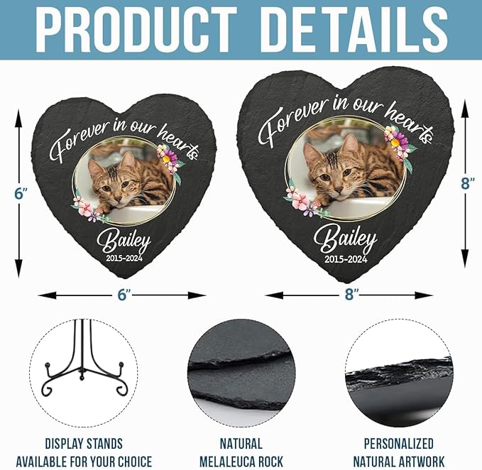 DOPTIKA Forever in Our Hearts, Cat Memorial Gifts for Loss of Cat, Personalized Cat Memorial Stones with Photo, Pet Memorial Stone for Cats, Pet Sympathy Gift, Bereavement Gifts for Loss of Pet