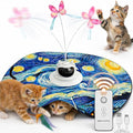 Interactive Automatic Rechargeable Cat Toy – Touch Sensor – Fluttering Butterfly, Feather Wand & Hide and Seek – 360° Random Rotation – Starry Night Design with Remote Control