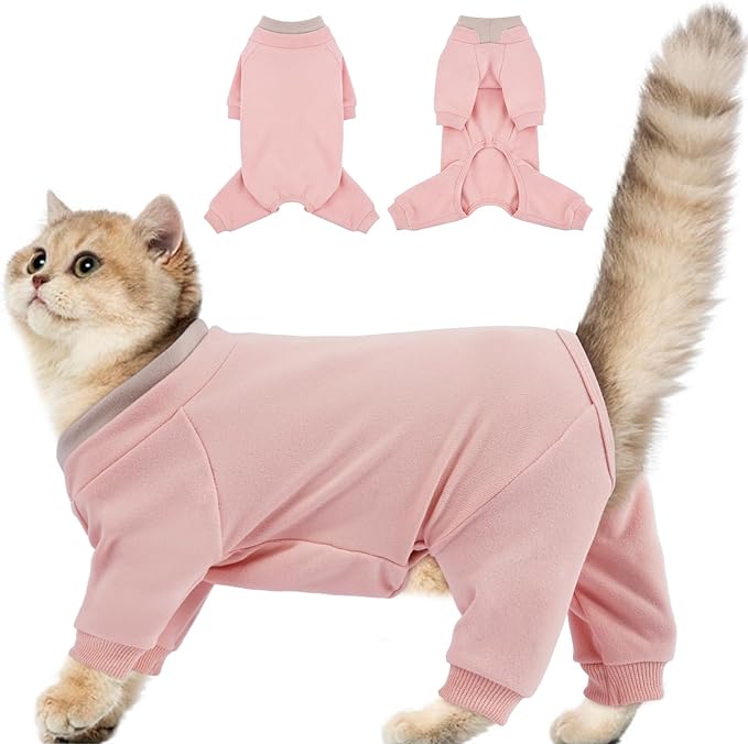 Cat Hair Sticky Onesie, Prevent Hair Loss Cat Pajamas, Long Sleeves Anti-Licking & Skin Disease Recovery Suit for Cats, Sphynx Clothes Costumes Outfits for Pet