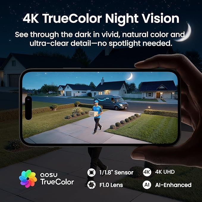 aosu T2 Ultra 4K Security Cameras Wireless Outdoor, 2 Cam Kit, Smart Home Security System with TrueColor Night Vision, AI Recognition & 360° Motion Tracking, Solar Power, Expandable 1TB Local Storage