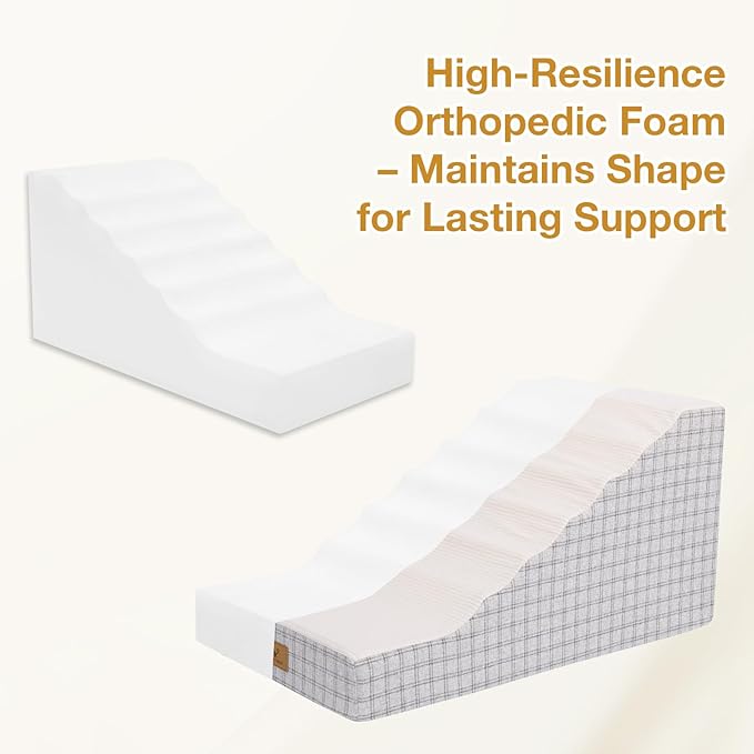 Pets Ramp for High Beds, Small Dogs & Senior Cats - Non-Slip Texture & Machine Washable Cover - Supportive Foam for Joint Comfort, Easy Climb for Couch, Sofa, Furniture (Beige)