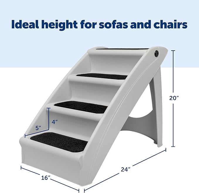 PetSafe CozyUp Folding Dog Stairs, Portable Indoor/Outdoor Pet Steps for Bed, Couch & Car, Grey, 20 Inch