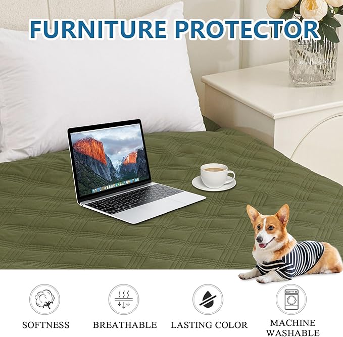 hyha Waterproof Dog Blanket, Reversible Pet Bed Blanket, Soft Sofa Couch Cover for Dogs Washable, Waterproof Pet Couch Covers for Sofa Puppy Cats Furniture Protector(52"x82", Green/Navy Blue)