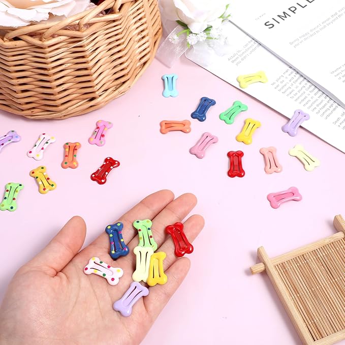 50PCS Bone Hair Clips, 1" Girl Dog Pin Colorful Pet Supplies Small Hair Clips for Dog Grooming Deals Apparel Girl Accessories Para Perros Puppy Accessories