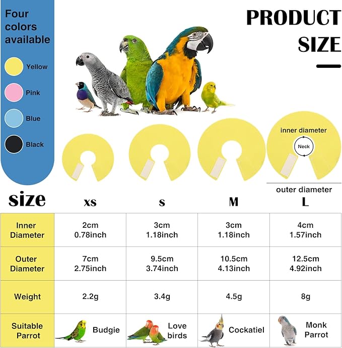 4Pack Bird Cone Collar, Anti-Grab Feather Plucking Wound Healing Safety Elizabethan Collar, Protective Recovery Cones for Budgerigar Cockatiel Lovebirds Cockatoo Parrots (XS)