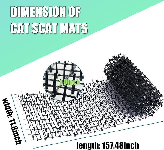 Scat Mat for Cats Black, 13ft Cat Repellent Mats with 6 Garden Staples, Plastic Training Scat Mat with Spikes, Anti-Cat Mats Dog Digging Deterrent Pad for Indoor and Outdoor Sofa Garden Flowerbeds