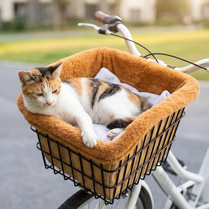 2 Pcs Dog Bicycle Basket Liner Pets Bike Basket Cover Soft and Warm with Durable Canvas Outside Ideal Gift for Pet Lover Easy to Install Comfort Padded Bike Baskets Liner for Dog Carrier