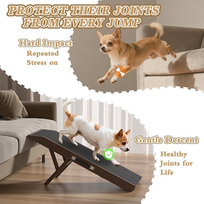 Dog Ramp for Couch - 4-Level Adjustable (8.6"-20.9") & Wider Foldable Pet Ramp for Small Dogs, Non-Slip EVA Mat with Glow Strips, Solid Birchwood Supports 200Lbs