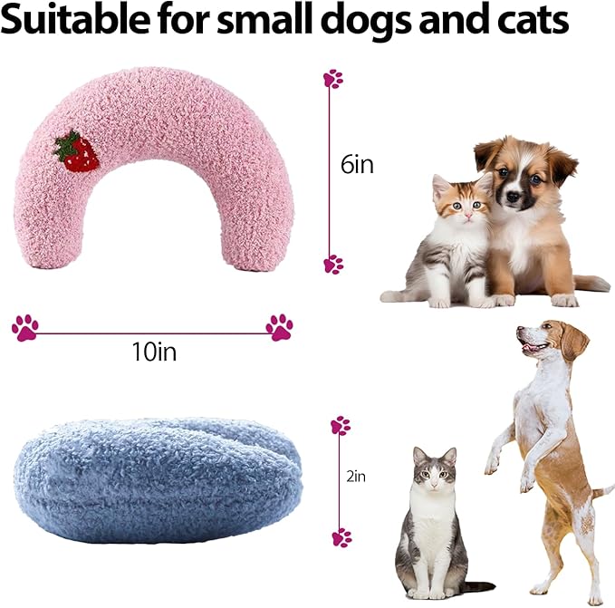 U-Shaped Calming Pillow for Cats and Dogs - Super Soft Plush Fabric, Cozy Headrest, Neck Support for Deep Sleep, Kitten Headrest, Pet Bed (Blue + Pink)