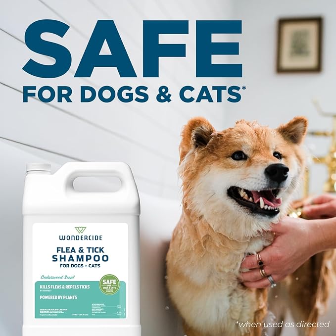Wondercide - Flea & Tick Shampoo for Dogs and Cats - Flea and Tick Treatment with Natural Essential Oils - for Pets Over 4 Months - Powered by Plants - Cedarwood - 128 Fl oz