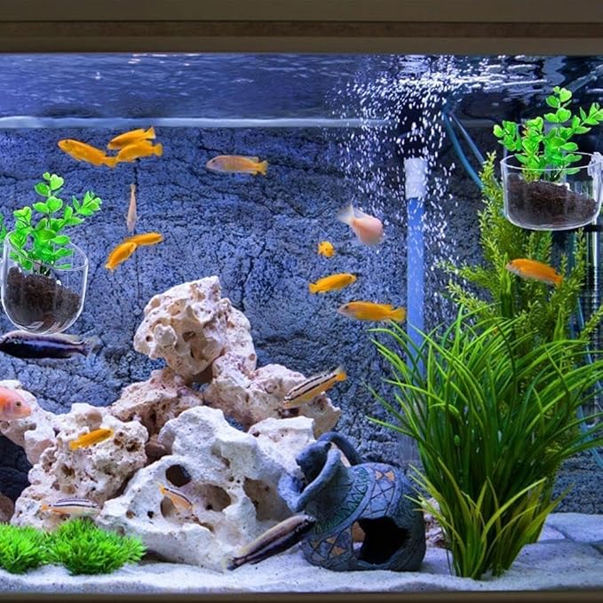 4Pcs Aquarium Plant Pot, Glass Fish Tank Planter with Suction Cups, Plants Holder Decoration Cup