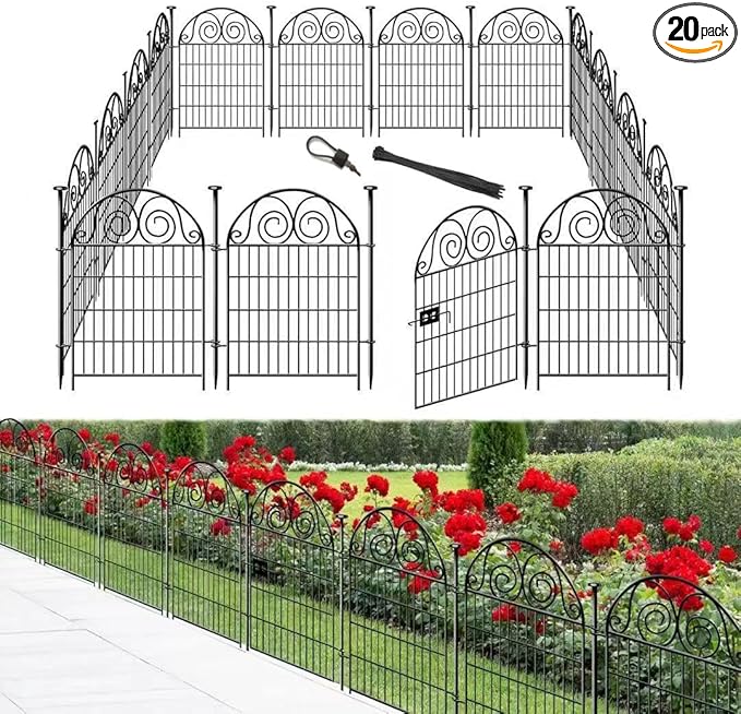 Tall Garden Fence with Gate, 40 Inch(H) 20 Panels Total Length 43.7 Ft, Dog Fencing Outdoor for Yard, Dog Digging Fence Barrier, Decorative Fence for Garden│Patented
